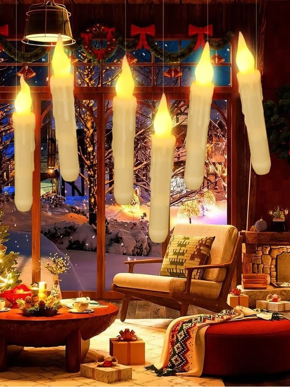 6/ Remote-Control LED Hanging Flameless Candles - Cream / 7”